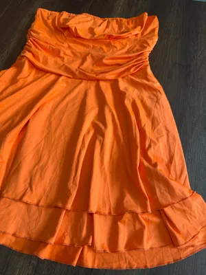 Women’s Orange Strapless Ruched Flare Dress Size XL Layered Skirt thumbnail 2