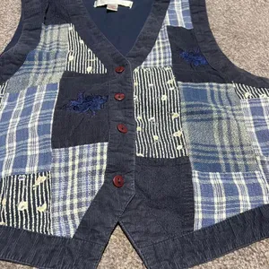 Karen Scott Blue Patchwork‎ Vest Grandma Art Teacher Embroidery thumbnail 5