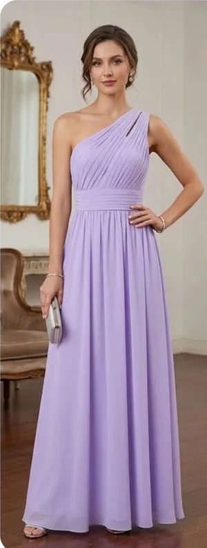 Azazie One-Shoulder Lavender Pleated Chiffon Gown thumbnail 1
