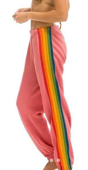 Aviator Nation Pink Six Stripe Sweatpants Women’s XS thumbnail 1