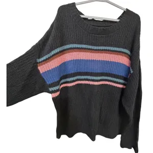 American Eagle Outfitters Charcoal Gray Striped Pullover Sweater Crew Neck M thumbnail 4