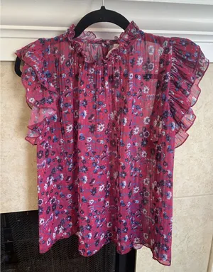 Anthropologie floral top, size small, with ruffled sleeves. thumbnail 1