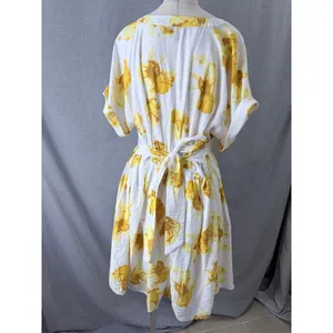 Simply Vera Wang Yellow Floral Rayon‎ Blend Shift Dress White XL Wedding Guest thumbnail 2