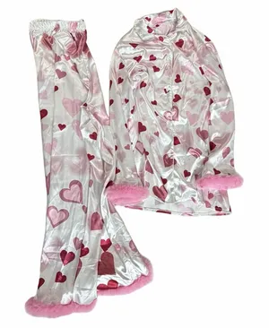 Women's Two Piece Silky Pink Long Sleeve and Pant Pajamas Size XXL #260422 thumbnail 1