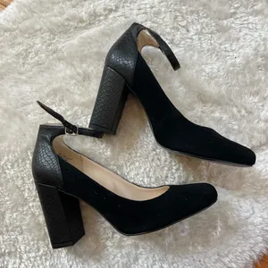 Nine West Black Block Heels | Suede and Patent Leather thumbnail 1