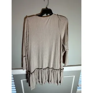 143 Story by Line Up Beige V Neck Tie Neck Tiered Ruffle Mini Dress Size S‎ thumbnail 4