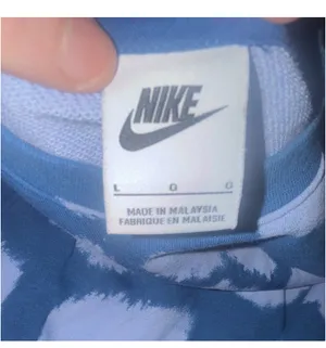 Nike Blue/White Tie Dye Fleece Pullover Crewneck Embroidered Logo Men L thumbnail 2