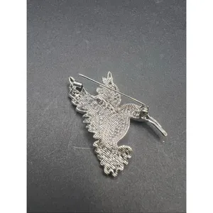 Blue Aqua Silver Tone Rhinestone Hummingbird Pin Brooch thumbnail 5