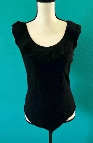 Intimately free people black ruffle sleeve bodysuit in size medium thumbnail 1