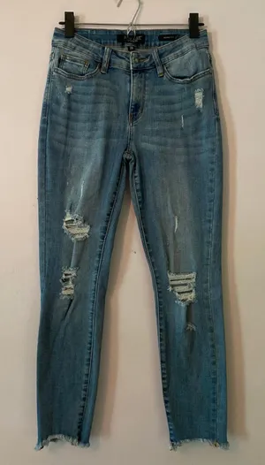 Judy Blue Skinny Fit Medium Wash Distressed Jeans High Rise Women's size 28 thumbnail 1