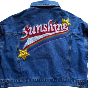 Y2k Sunshine Stars Embroidered Denim Jean Jacket Size Medium‎ Cropped thumbnail 3