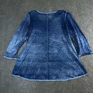 Habitat Clothes To Live In Blue Burnout Cotton V-Neck Top 3/4 Sleeve L Boho thumbnail 2