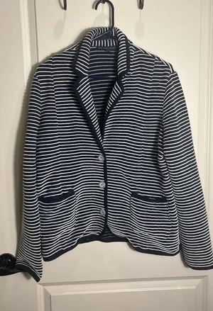 Brooks Brothers Supima Cotton Nautical Cardigan‎ Sweater XL Navy/White Striped thumbnail 1