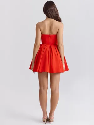 House of CB Emmanuela Italian Tomato Strapless Pleated Mini Dress XS TALL thumbnail 7
