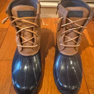 Sperry Women’s Navy Brown Rain Boots | Classic Duck Boot Style thumbnail 1
