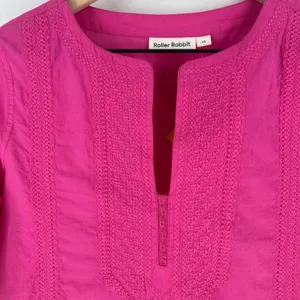 Roller Rabbit Tangier Kurta Tunic Womens XS‎ Pink Cotton Split Neck Cotton thumbnail 3