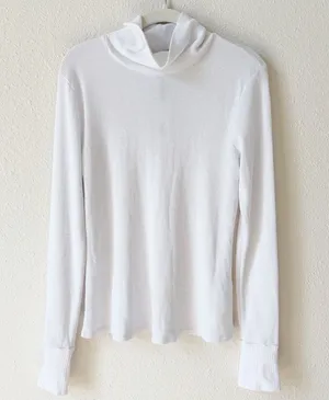 Michael Stars Mara Turtleneck Cuff Snaps Thermal White Size Large Neutral thumbnail 1