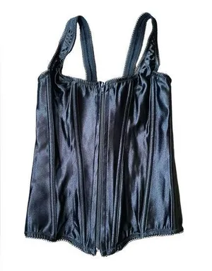 Y2K Black Silky Satin Goth Grunge Punk Dom Lingerie Intimates Structured Corset thumbnail 1