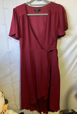 Lulu's Wine-Red Wrap High-Low Dress thumbnail 1