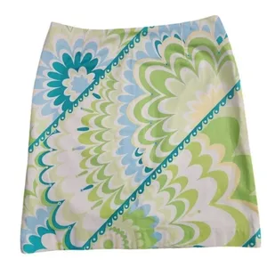 Melly M A-Line‎ Mini Skirt Womens 6 Green Blue Psychedelic Floral Retro thumbnail 1