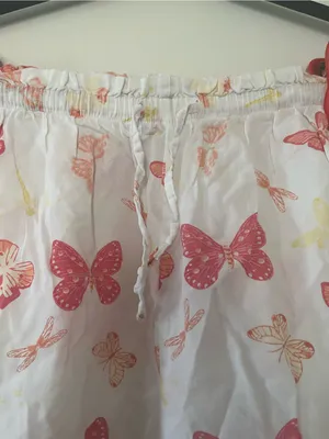 100% Cotton White Pink Butterfly Print Wide Leg Pajama Pants Medium Cottagecore thumbnail 2
