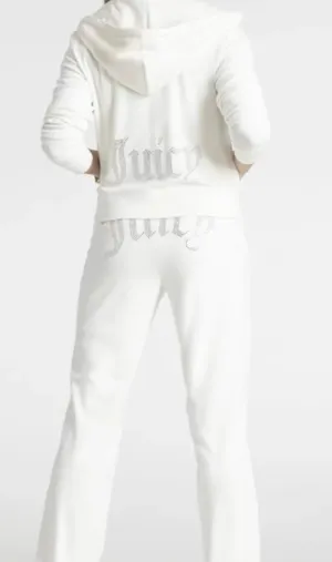 Juicy Couture Bling Velour Tracksuit Jacket Hoodie & Pants in Cream Soda thumbnail 1