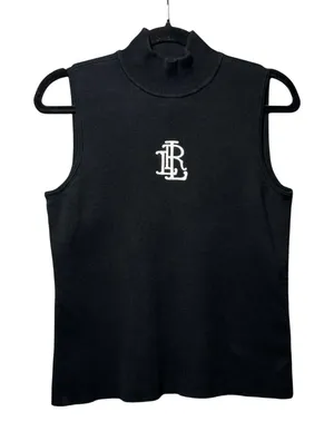 Lauren Active Ralph Lauren Mock Neck Sleeveless Ribbed Monogram‎ Top Black L thumbnail 1