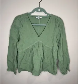 Madewell Women Sz Med Sage Green Peasant Boho Babydoll Top Cotton Gauze thumbnail 1