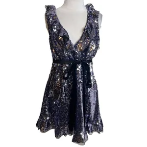 NWT Free People Siren Sequin V-Neck‎ Ruffle Mini Dress Size 8 thumbnail 4