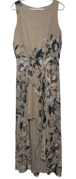 Eliza‎ J Women's Tan Brown Blue Floral Sleeveless Hi-Lo Sheer Dress Size 12 thumbnail 1