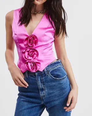 Blazer Top Satin Roses Pink Size M thumbnail 1