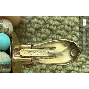 Vintage Earrings Hong Kong Aqua White Gold Sugared Beads Clip On MCM thumbnail 5
