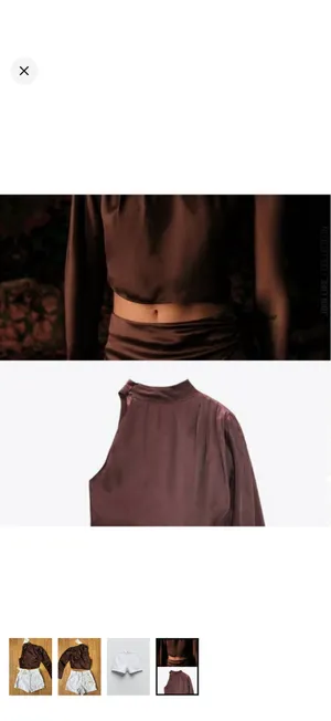 Zara Brown Satin One-Sleeve Top with White High-Waist Shorts set thumbnail 4