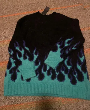 Adika Fuzzy Black and Teal Flame Sweater thumbnail 1