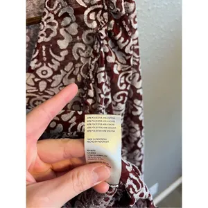By Anthropologie Jacquard Peasant Blouse Sz Small Wine Color Cropped thumbnail 4