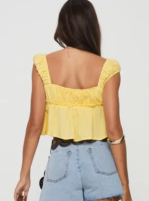 Princess Polly Yellow short sleeve crop top thumbnail 3