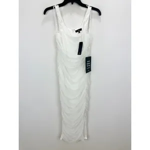 Lulus V.I.P. Treatment White Mesh Ruched Bodycon Midi Dress Cocktail Small NWT thumbnail 5
