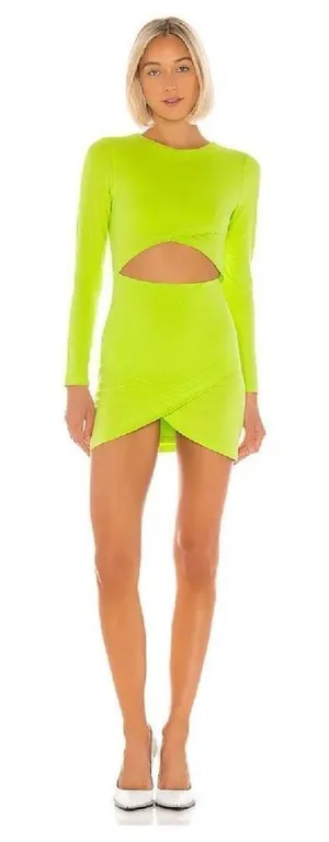 Superdown Kierra Mini Dress Neon Lime Long Sleeve Cut Out BodyCon S thumbnail 1