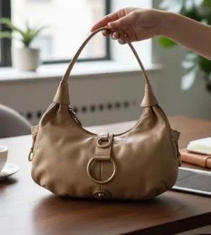 Michael Rome Italy Leather Hobo Purse Gold thumbnail 1