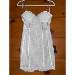 NWT Lulus Aglow with Love Ivory Mesh Sequin Bustier Bodycon Mini Dress Size XS thumbnail 2