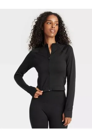 Women's Seamless Fitted Full Zip Jacket - JoyLab Crop Workout Gym Activewear S thumbnail 1