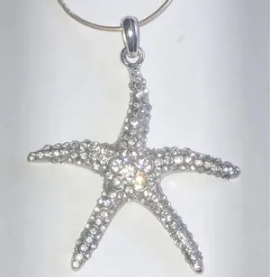 Silver Tone CZ Rhinestone Starfish Boho Pendant Necklace thumbnail 1