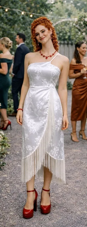 Lulu's On the Dance floor White Jacquard Fringe One-Shoulder Midi Dress XS thumbnail 1