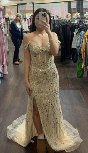 Ladivine CD203 Gold Prom Dress thumbnail 1