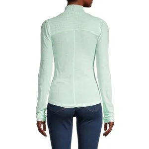 Free‎ People Caroline Iced Aqua Long Sleeve Shirred Turtleneck Top Size M NWT thumbnail 2