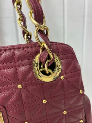 Nicole Miller Quilted Shoulder Bag‎ in Burgundy with Gold Hardware thumbnail 3