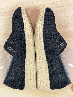Bobs by Skechers Crochet Lace Wedge Espadrille Platform Slip On Shoes Black 7.5 thumbnail 5