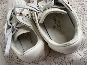 Valentino Garavani White Leather Studded Lace-Up Sneakers with gold Sz 6.5 thumbnail 3
