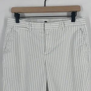 Gap Slim City Cropped‎ Pants Womens 8 White Blue Striped Cotton Tapered Leg thumbnail 2
