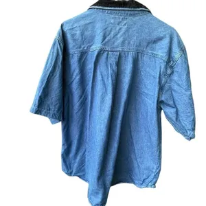 Andrew Sport size 1X boxy embroidered beaded velvet trim button down top. thumbnail 2